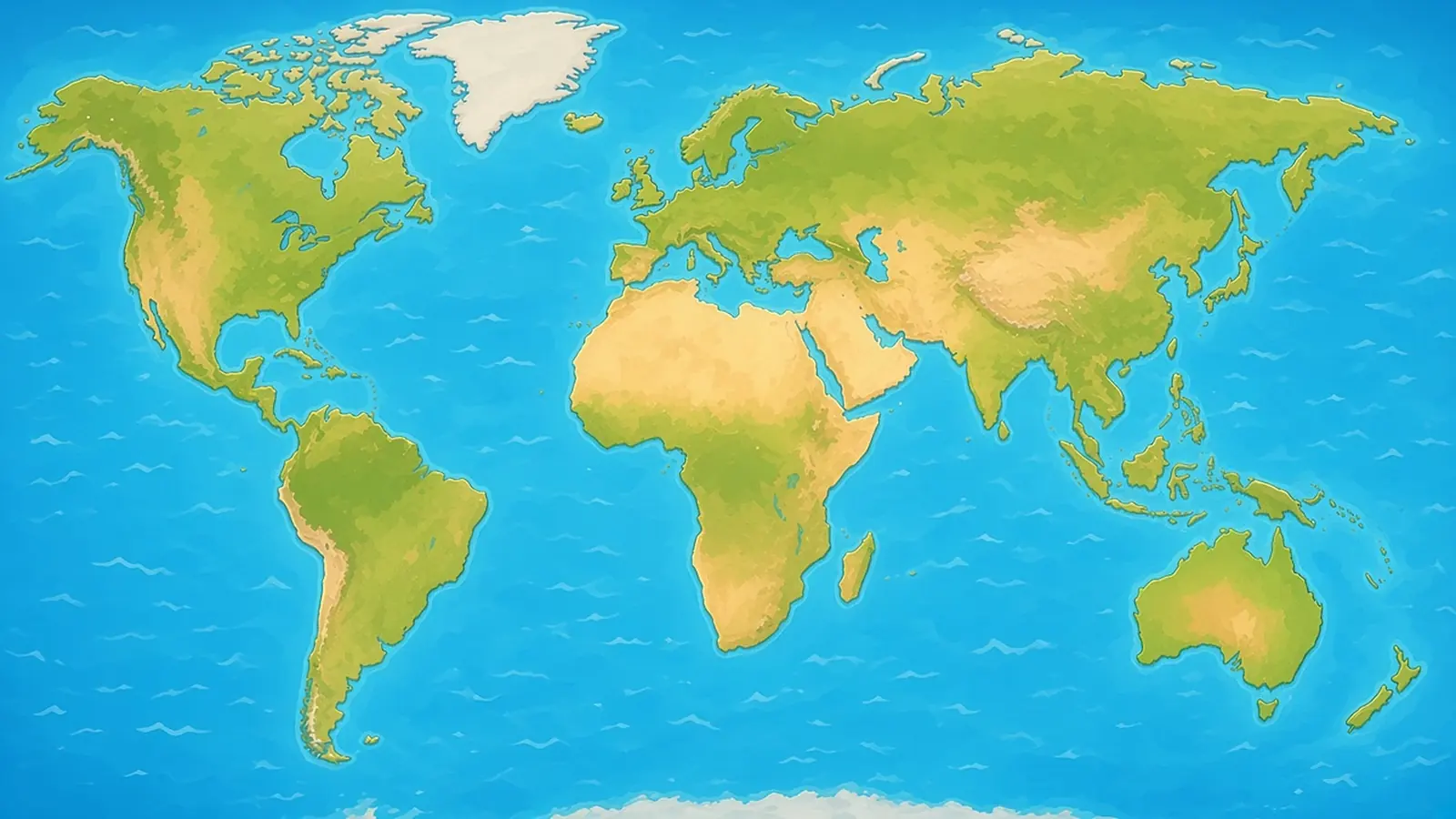 A painted map of the world